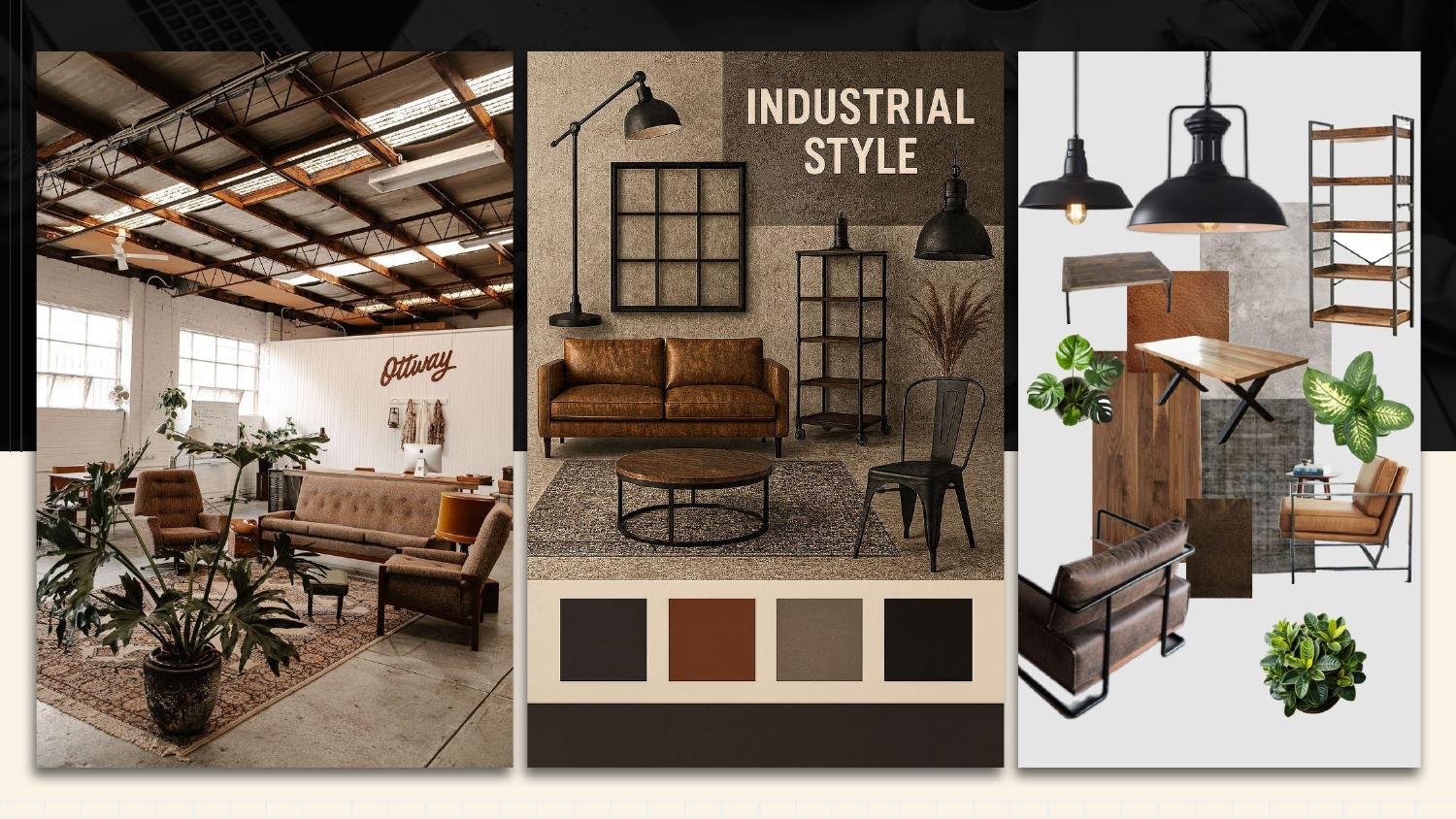 Industrial style lookbook with color palette